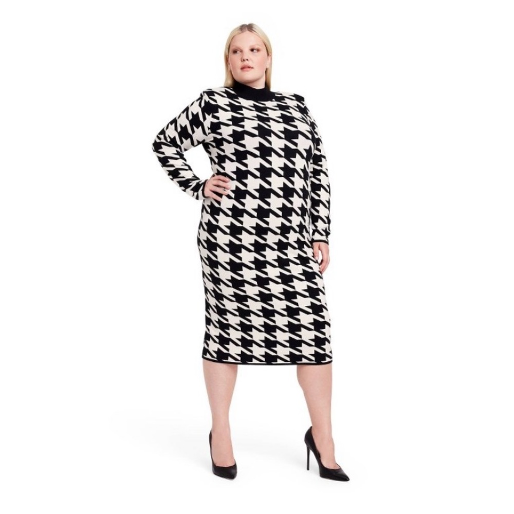 🔖 SERGIO HUDSON x Target Houndstooth Sweater Midi Dress Black White - Picture 3 of 17